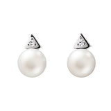 White Pearl and Sterling Silver Drop Earrings with CZ Gemstones