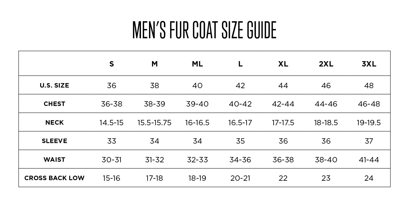 SIZE CHARTER MEN FURS