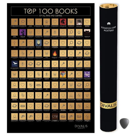100 Books Scratch-off Poster, an ideal retirement gift for book-loving teachers