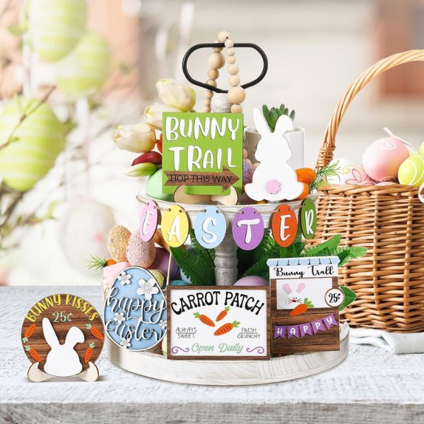 12 Pcs Easter Decor Wooden is a rustic and charming set of decorations for Easter festivities.