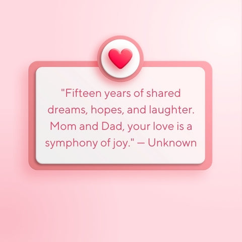 Pink background with a heart icon and rectangle frame anniversary quotes for parents.