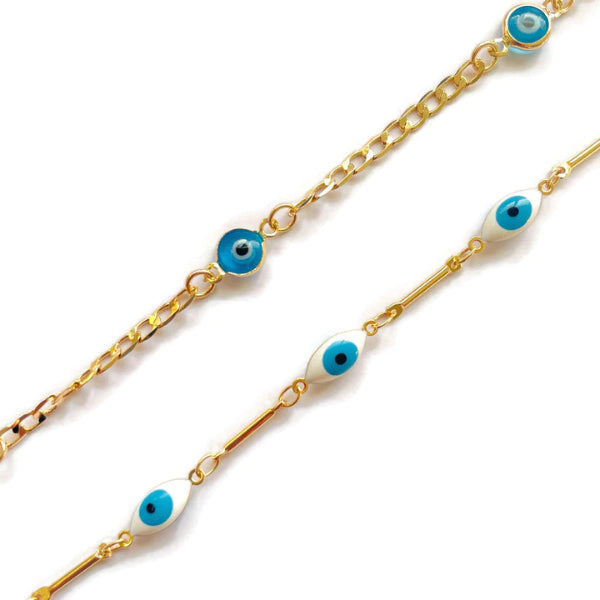 A gleaming 18K Gold Evil Eye Bracelet, a symbol of protection and style, a perfect wedding gift for mom to adorn her on her special day.