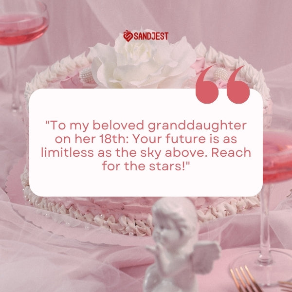 A grand 18th birthday wishes for granddaughter  card with cake and angelic decoration for a granddaughter's celebration.