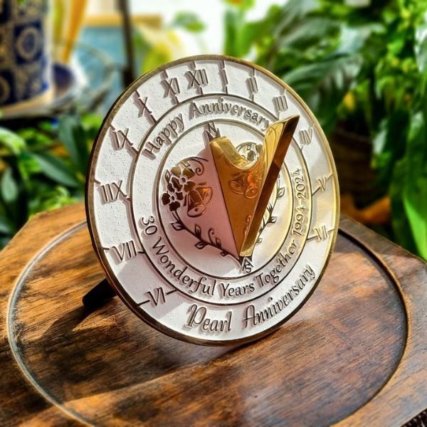 30th Pearl Wedding Anniversary Sundial Gift, symbolizing timeless love and precision.