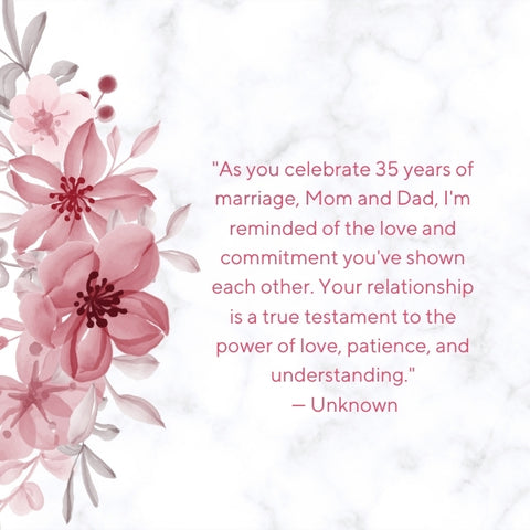 Marble background with pink flowers on the left side anniversary quotes for parents.