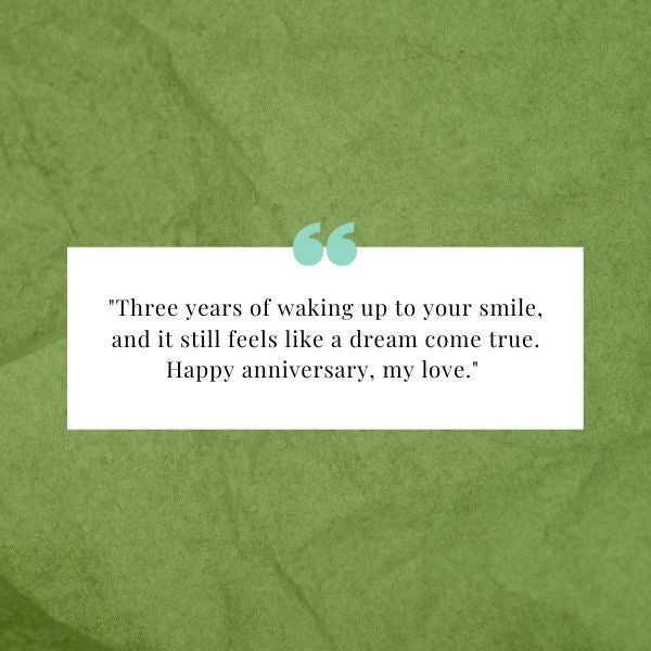 A tender message on a textured green backdrop for a wife's 3rd wedding anniversary.