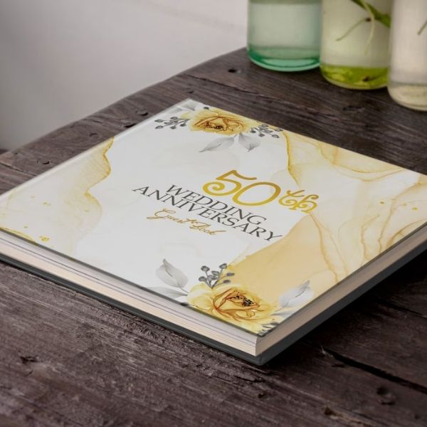 50th Anniversary Guest Memory Book is a heartfelt keepsake, collecting wishes and memories from loved ones.