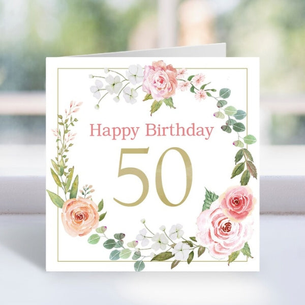 Heartfelt 50th birthday card conveying warm wishes and memories.