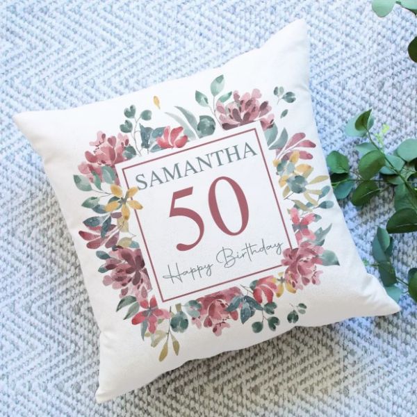 50th Birthday Floral Pillow 50th birthday gift ideas for mom