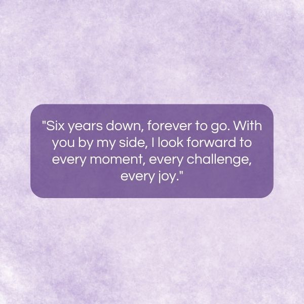 A quote expressing a six-year-long journey shared by a husband and wife, set against a purple hue.