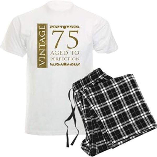 Comfortable 75th birthday-themed pajamas, ideal for ensuring dad's comfort on his special milestone.