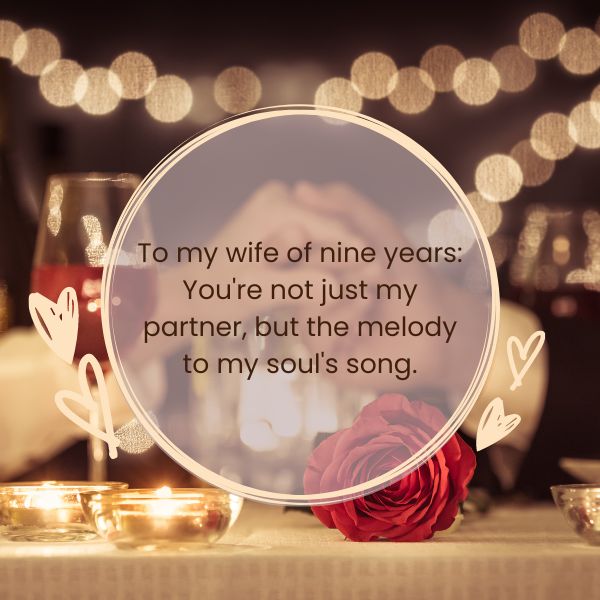 Intimate anniversary dinner table with love quote, celebrating a 9th year together.
