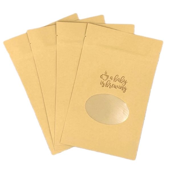 "A Baby is Brewing" Coffee Pouch offers warmth and caffeine love in baby shower favors.