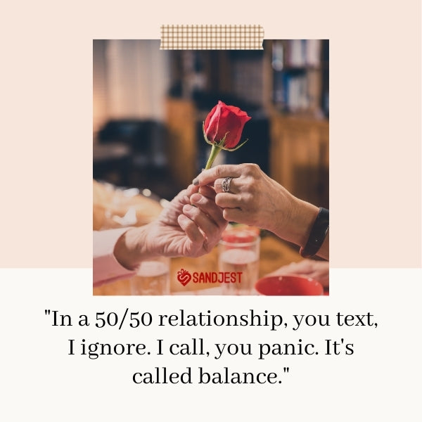 Two people sharing a laugh over a rose at a table, embodying the spirit of funny relationship quotes.