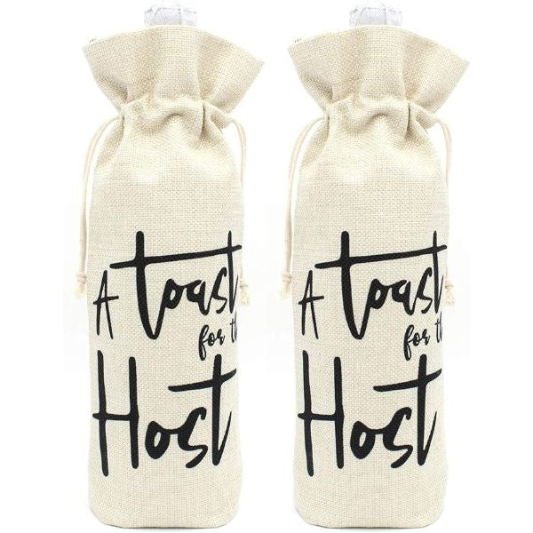 A Toast for the Host wine bottle bags, stylish New Year's Eve hostess gift.