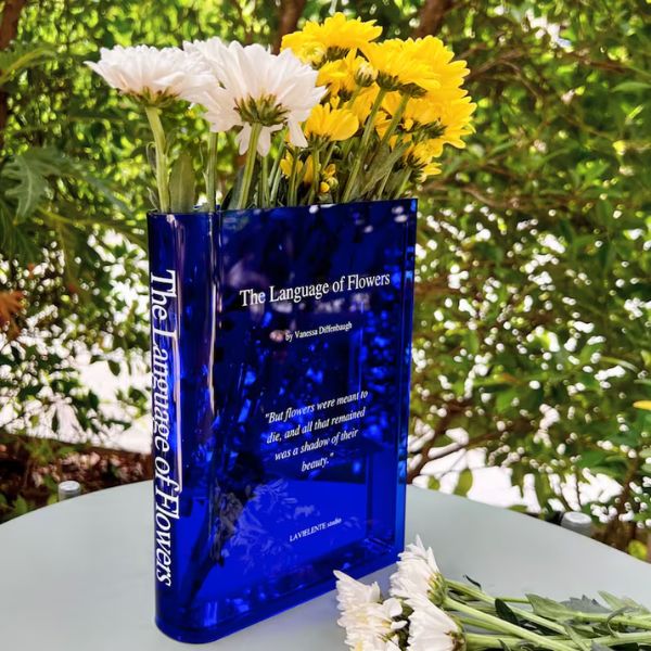 Acrylic Book Vase for Flowers Bookshelf Decor, a unique and artistic gift idea for International Women's Day.