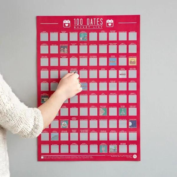 Adventurous Date Night Planner with scratch-off poster for 100 dates, ideal for celebrating a 6 month anniversary.