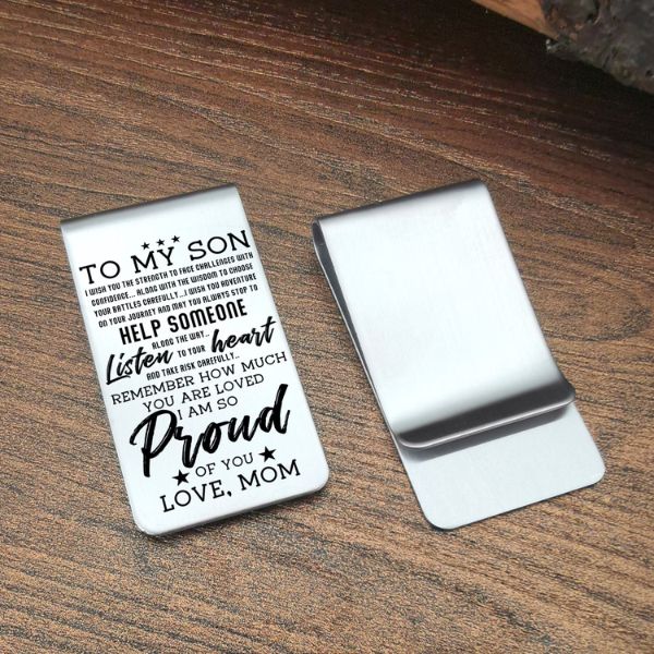 An elegant Always Our Son Money Clip, a sophisticated accessory and sentimental gift for sons