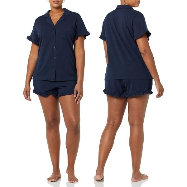 Amazon Essentials Women's Cotton Pajama Set laid out, cozy mothers day gifts for grandma for restful nights.