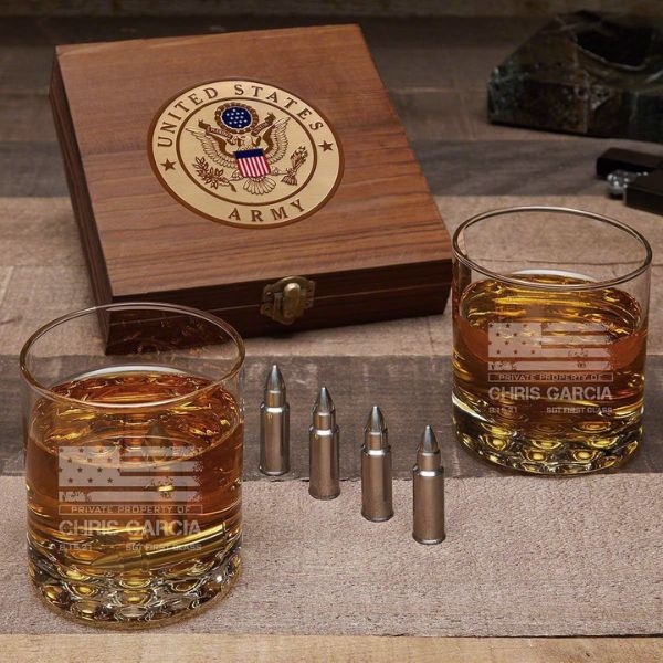 American Heroes Whiskey Glass, a classic military retirement gift, honoring service.