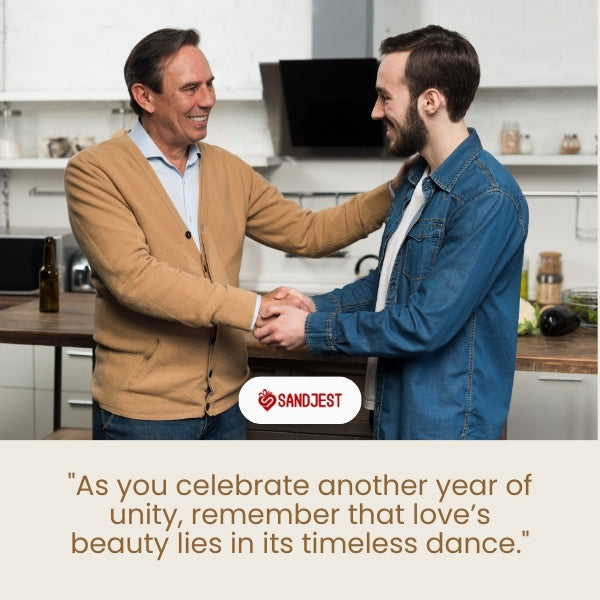 A celebratory handshake between two men marking a special anniversary occasion with these brother in law quotes.