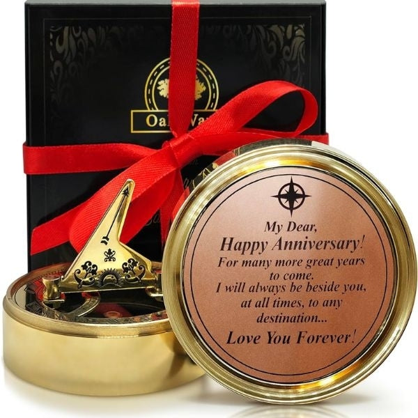 Timeless Anniversary Sundial Compass, a unique 1st Anniversary Gift for Husbands, symbolizing enduring love.