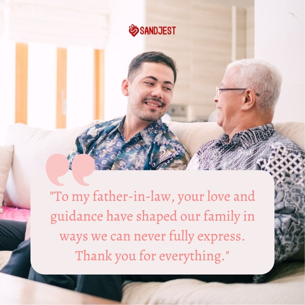 A son-in-law and his father-in-law share a tender moment on the couch, reflecting family bonds