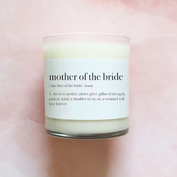Ariabella Candles Mother of the Bride Definition Candle brings warmth to mother of the bride gifts.