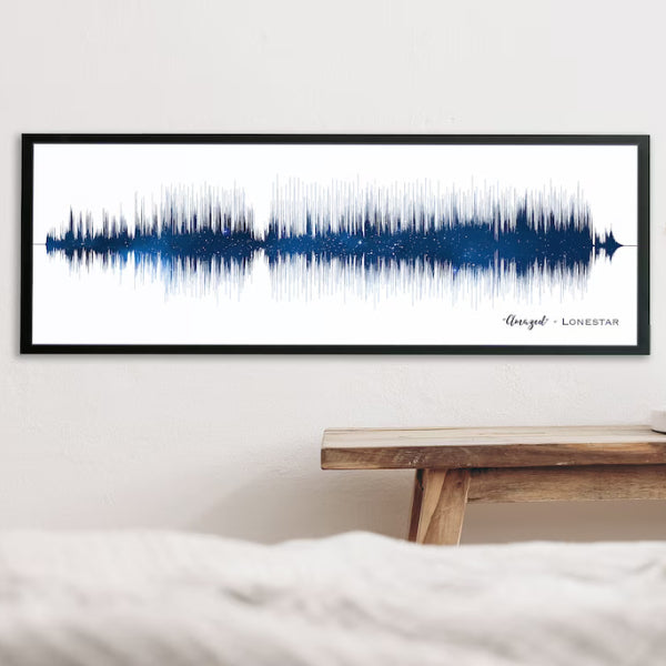 Artsy Voiceprint Soundwave Art on Paper, capturing audible memories as an anniversary gift for parents.