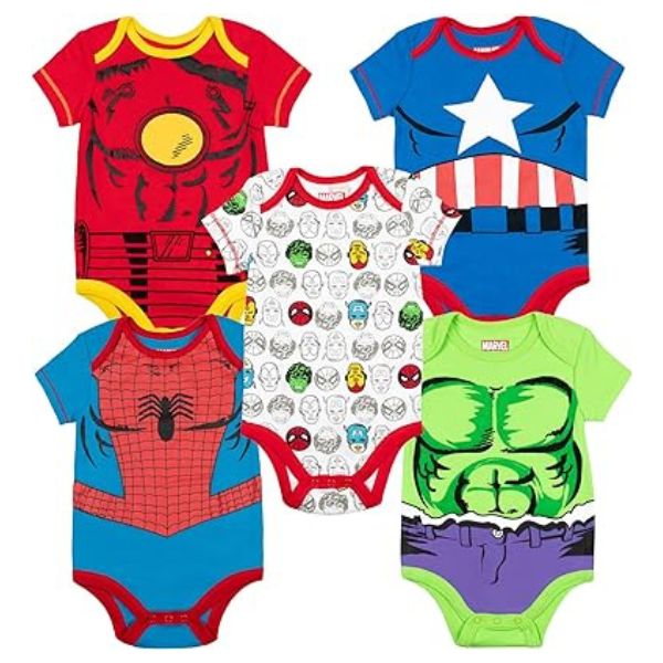 Baby Boys' 5 Pack Bodysuits, essential and colorful attire for baby boy gifts.