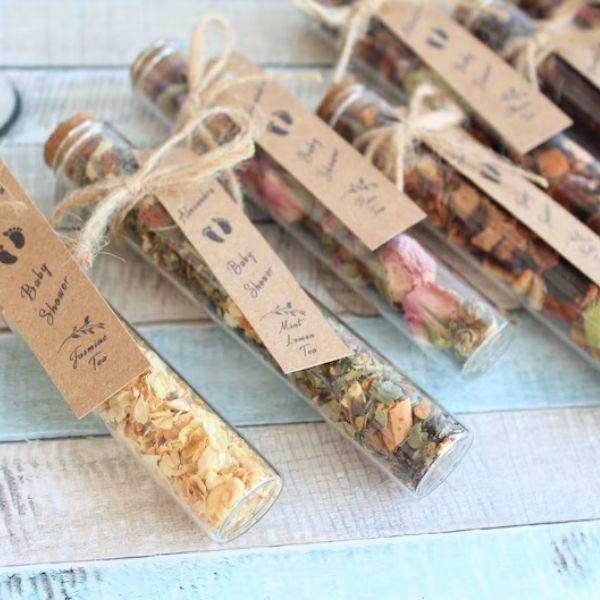 Baby Shower Tea Favors for Guests offer a soothing and aromatic gesture.