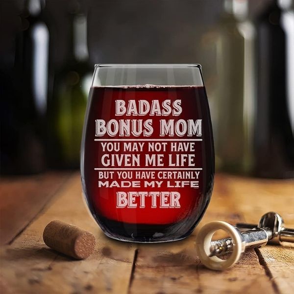 Badass Step Mom Wine Glass christmas gift for stepmom