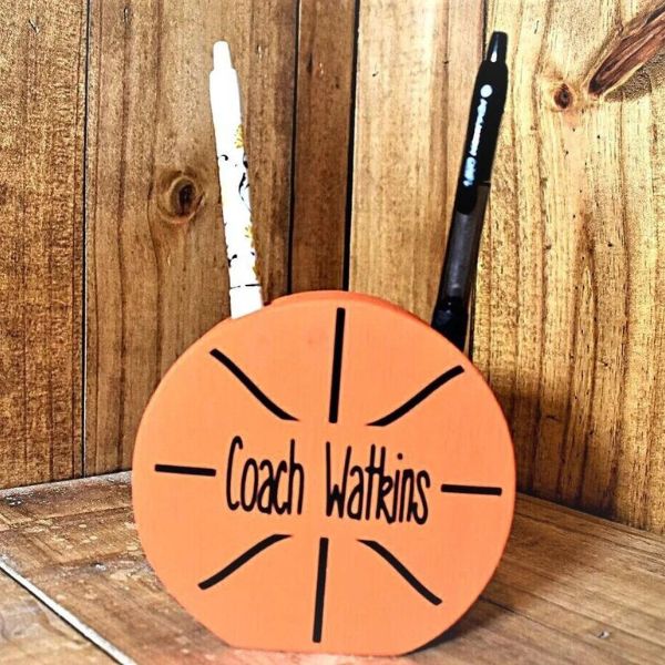 Basketball coach pencil holder on desk - functional basketball coach gifts