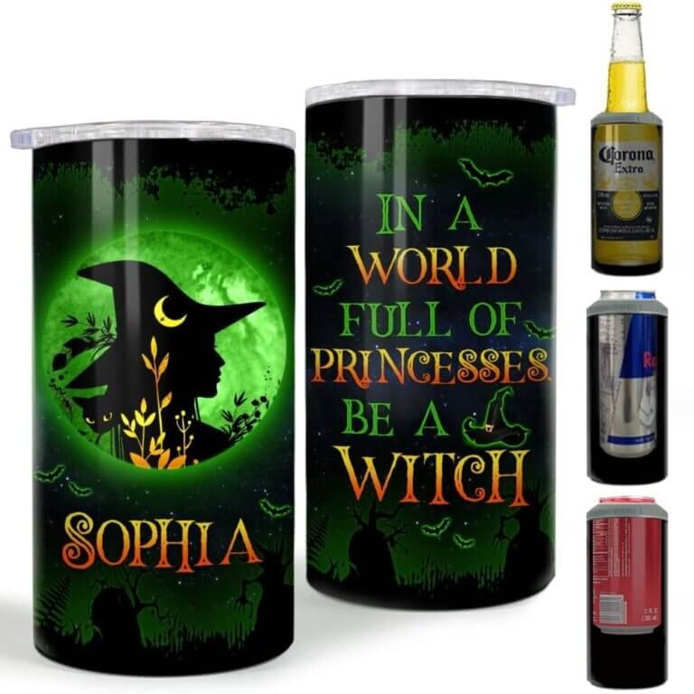 can cooler featuring Halloween 'Be A Witch' motif