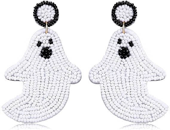 Elegant Beaded Ghost Earrings in Glowing White