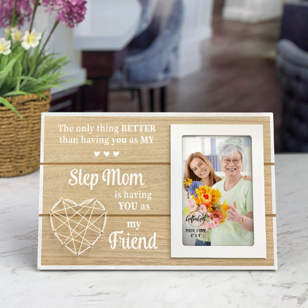 Beautiful picture frame with an engraved message for stepmom, preserving cherished memories together.