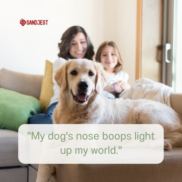 A smiling dog mom with her child and dog, perfect for mom and dog quotes content.