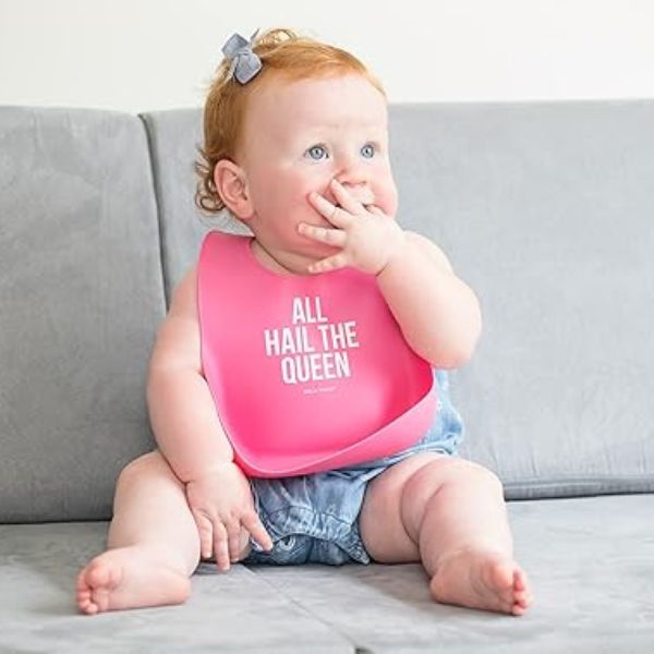 Ensure a mess-free mealtime with Bella Tunno's Silicone Baby Bib, a practical and adorable gift for new parents.