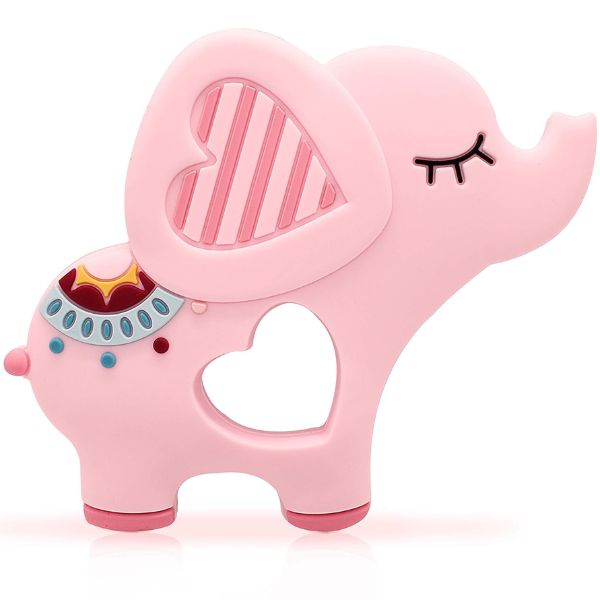 Bigspinach Pink Elephant Teether, a gentle Baby Valentine Gift for Babies.
