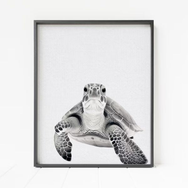 Black and White Sea Turtle Print Art, a chic and modern option for turtle gifts.