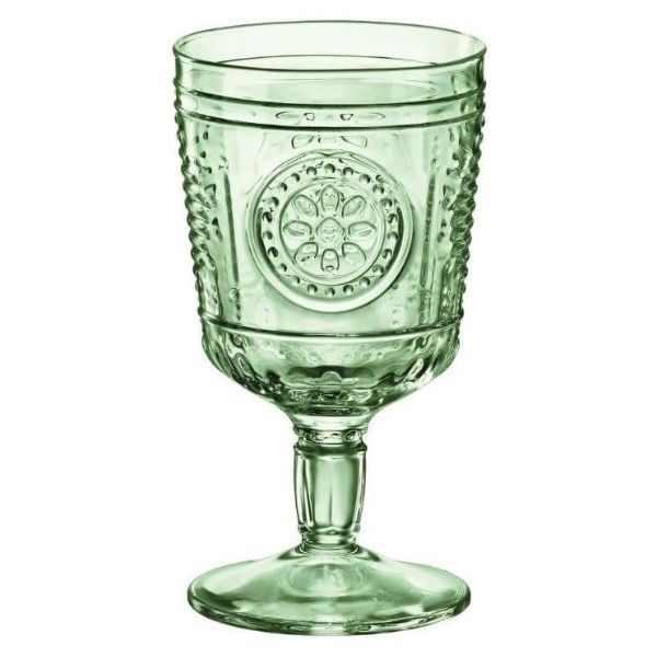 Bormioli Rocco Romantic Set of 4 Stemware Glasses in vintage green, a toast to three years of love and devotion.