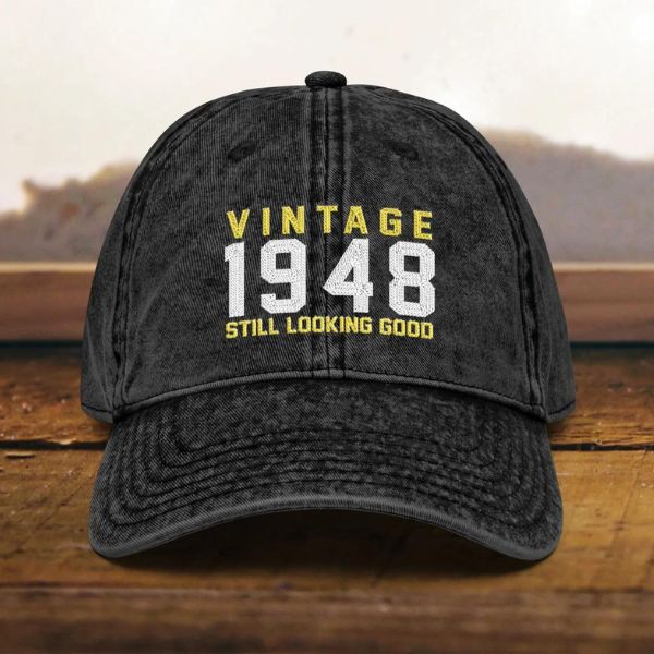 Casual 'Born in 1948' cotton twill cap, a fun and practical 75th birthday gift for dad.