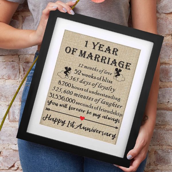 Burlap Print, a rustic and personalized 1 year anniversary gift.