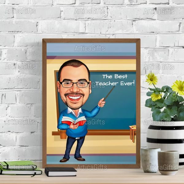 Caricature Wall Art from Photo as a whimsical and personalized male teacher gift idea.