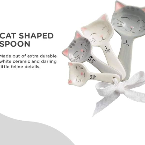 Cat Shaped Ceramic Measuring Spoons make for whimsical gifts for cat moms who love baking.
