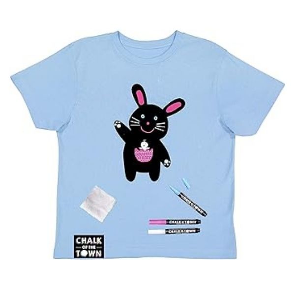 Chalk of the Town Bunny Rabbit Chalkboard T-Shirt Kit for Kids adds creative flair to Easter attire.