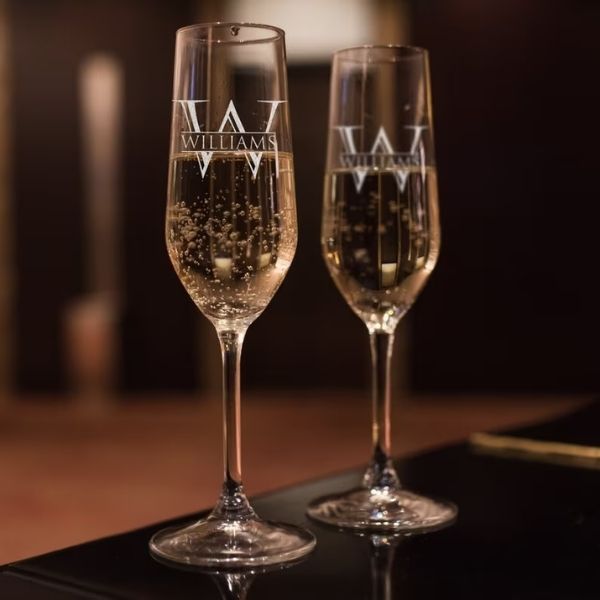 Personalized Champagne Flutes are a classic choice for celebrating 50th wedding anniversaries with a toast.