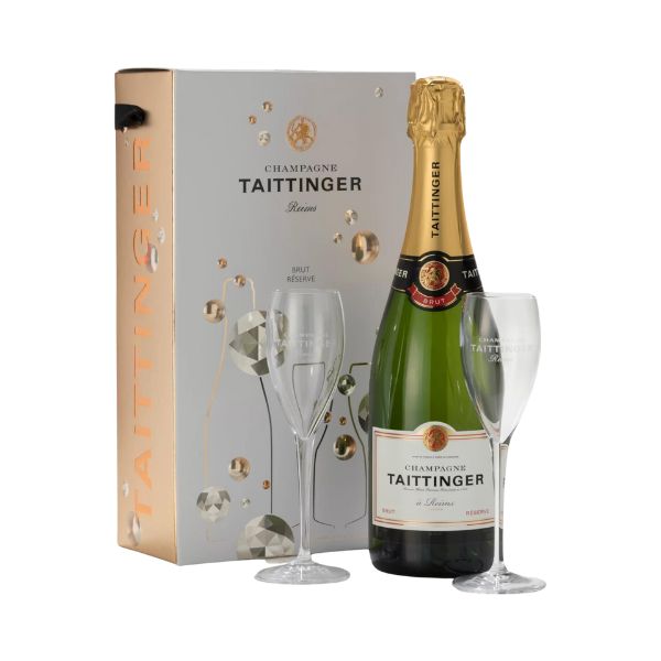 A sparkling Champagne & Glasses Gift Set, a perfect choice among Christmas gifts for grandparents.