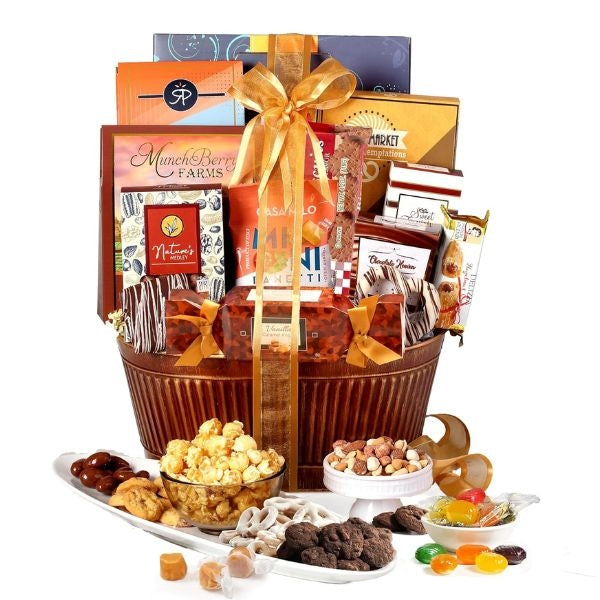 Chocolate Food Gift Basket - A delightful chocolate food gift basket filled with gourmet treats for a sweet surprise.