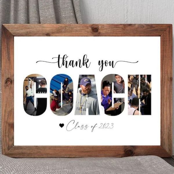 Coach Collage Frame allows for a personalized display of memorable moments, a heartfelt selection in baseball coach gifts.